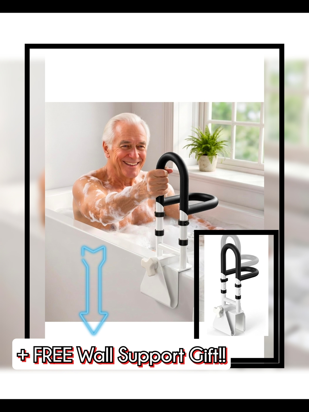 ✨️ NEW 0 Assembly, Adjustable Bathtub Safety Support Grab Bar + FREE Gift!! ✨️